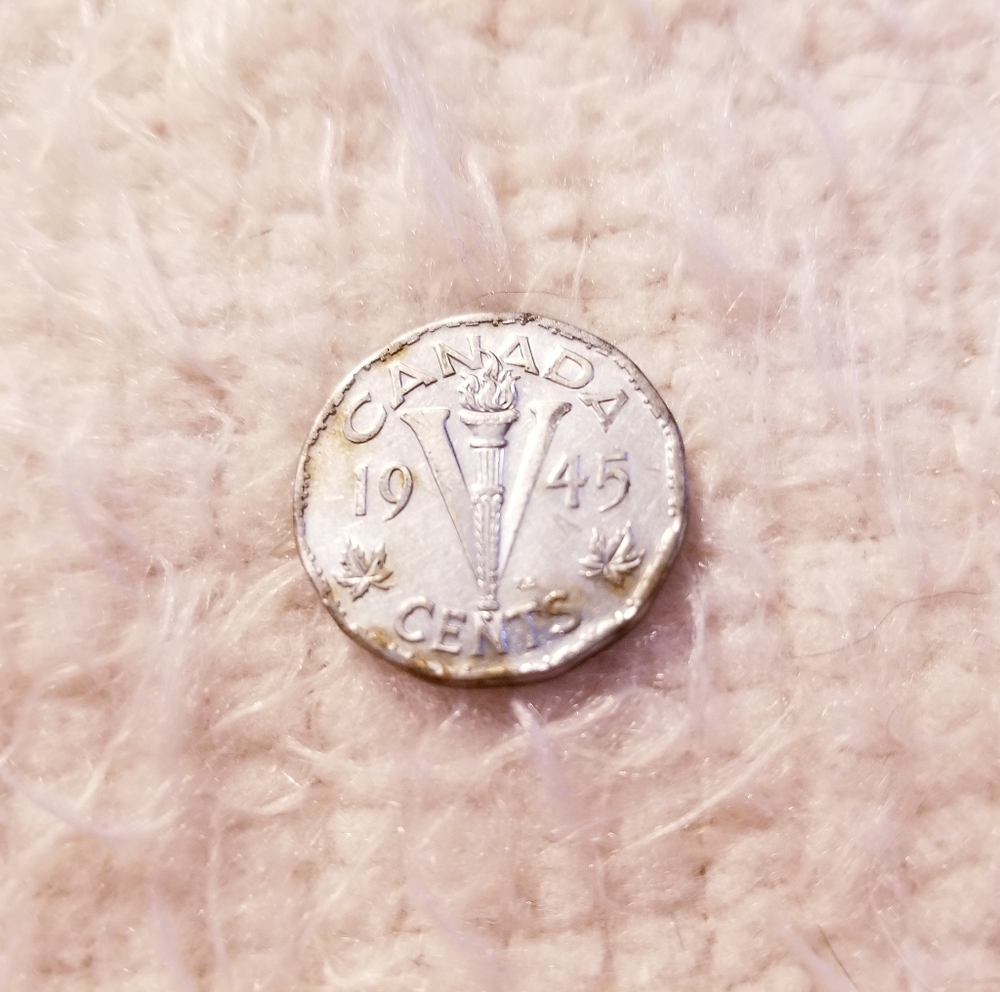 1945 King Georgivs VI Five Cent Coin Wartime Steel Canadian Vintage Collectible